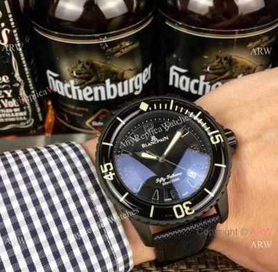 Copy Blancpain Fifty Fathoms All Black QUARTZ Watches 42mm